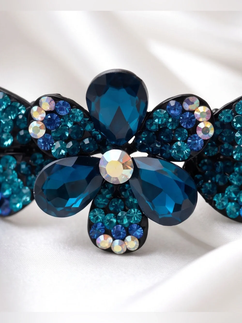 Teal Crystal Floral Headband - Women's Sparkling Hair Accessory